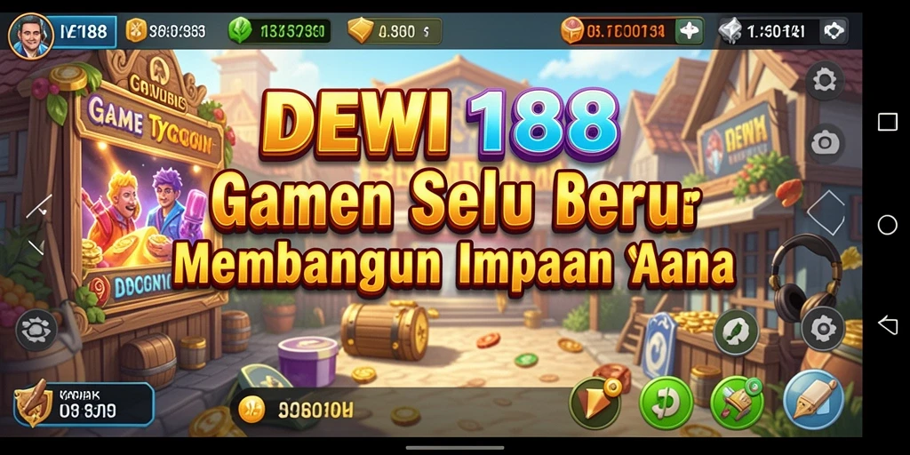 Tangkapan layar utama DEWI188 menampilkan gameplay membangun kerajaan bisnis.