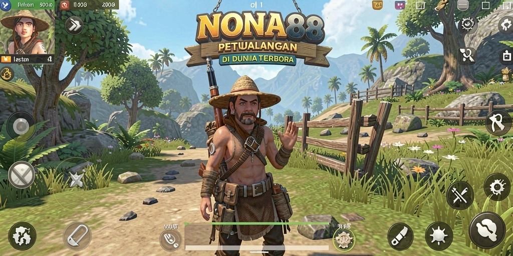 Screenshot gameplay NONA88 yang menunjukkan petualangan di dunia terbuka.