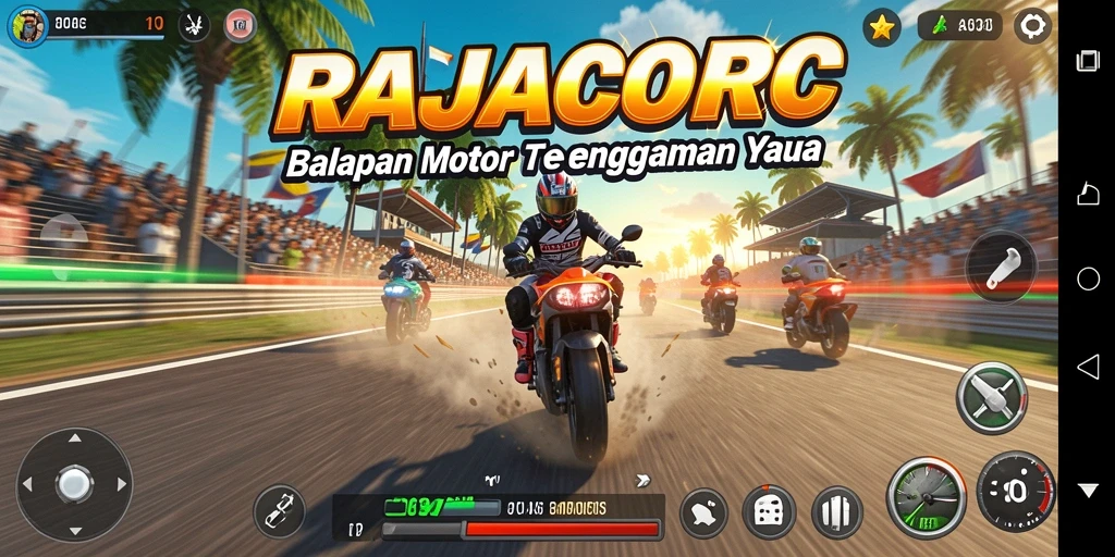 Gameplay mendebarkan dalam RAJACORC saat Anda melaju penuh kecepatan.