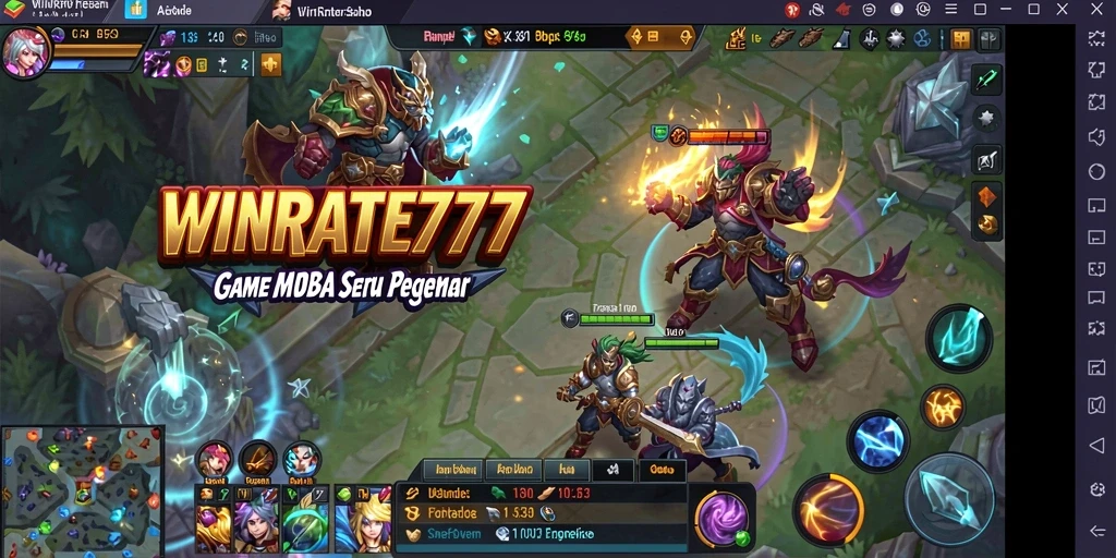 Screenshot gameplay WINRATE777 yang menampilkan pertarungan epik di arena.